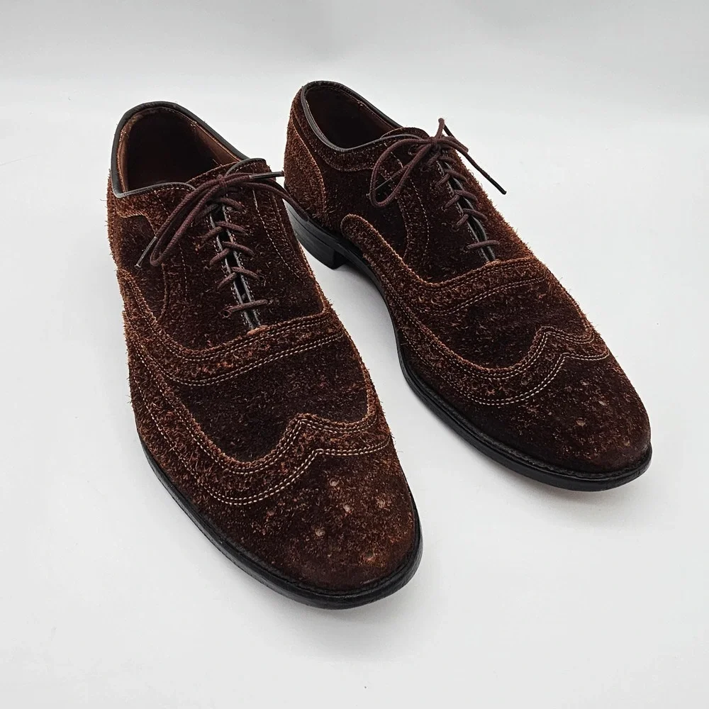 Allen Edmonds McAllister Wingtip Shoes Mens 10 B Brown Suede Brogue Handmade USA